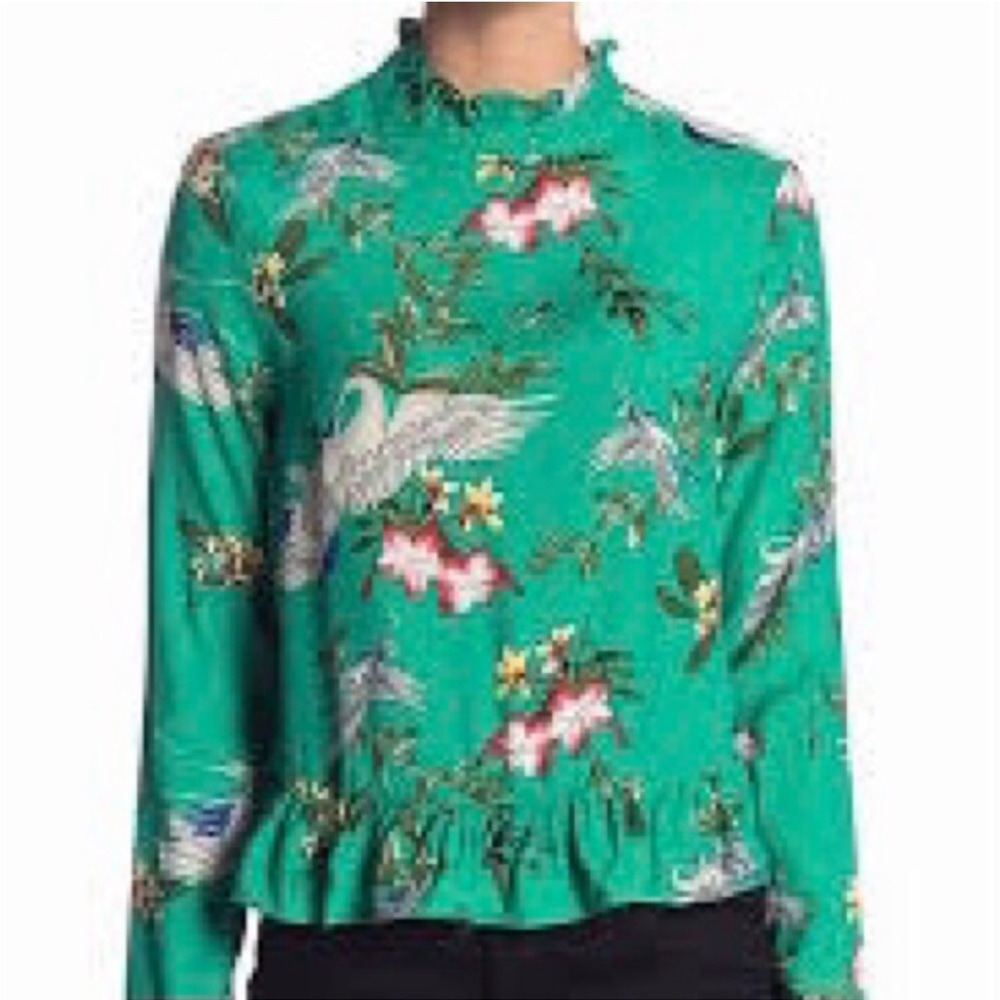 Code X Mode Green Floral And Bird Print Blouse